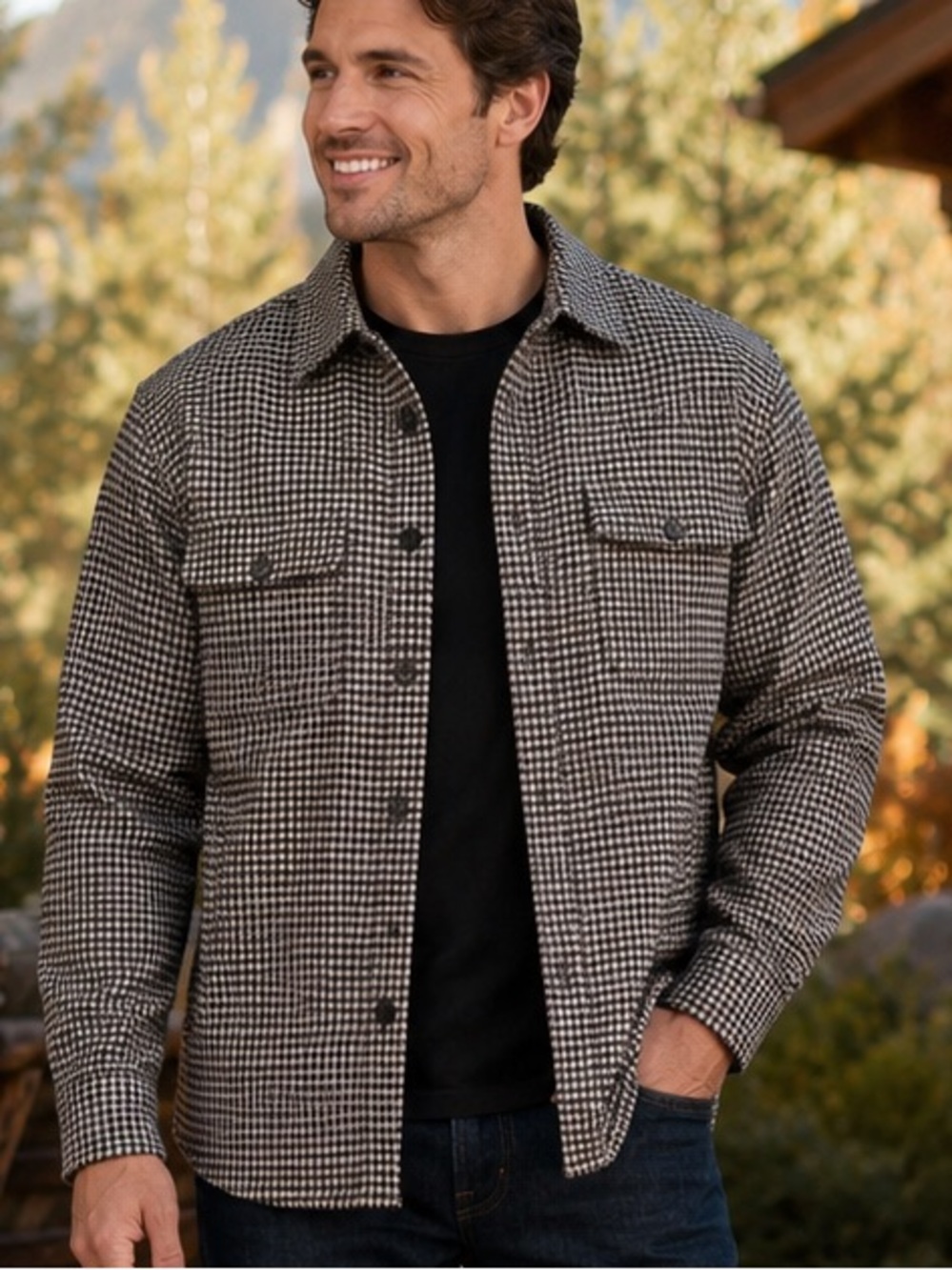 Goodfellow & Co Houndstooth Shacket Shirt Jacket Large NWT Heavyweight Layer